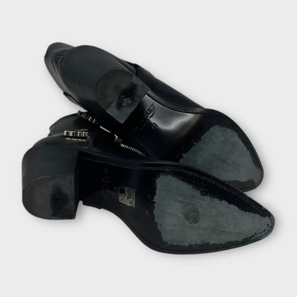 PARTLOW Charlotte Leather Buckle Western Booties In Nero Size 42